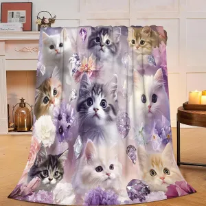 Kawaii Cat Blanket - Soft Cozy Kitten Plush Throw Blanket, Super Warm Fleece Fuzzy Bedding Blanket for Kids, Girls, Boys, Women Bed Decor Stuff, 40"X50"