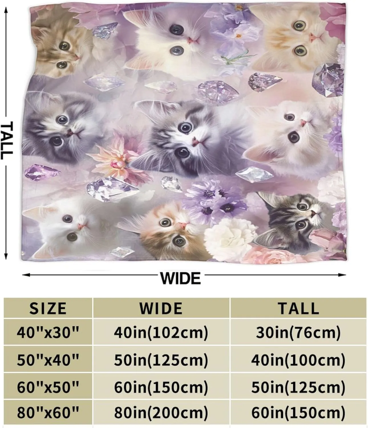 Kawaii Cat Blanket - Soft Cozy Kitten Plush Throw Blanket, Super Warm Fleece Fuzzy Bedding Blanket for Kids, Girls, Boys, Women Bed Decor Stuff, 40"X50"