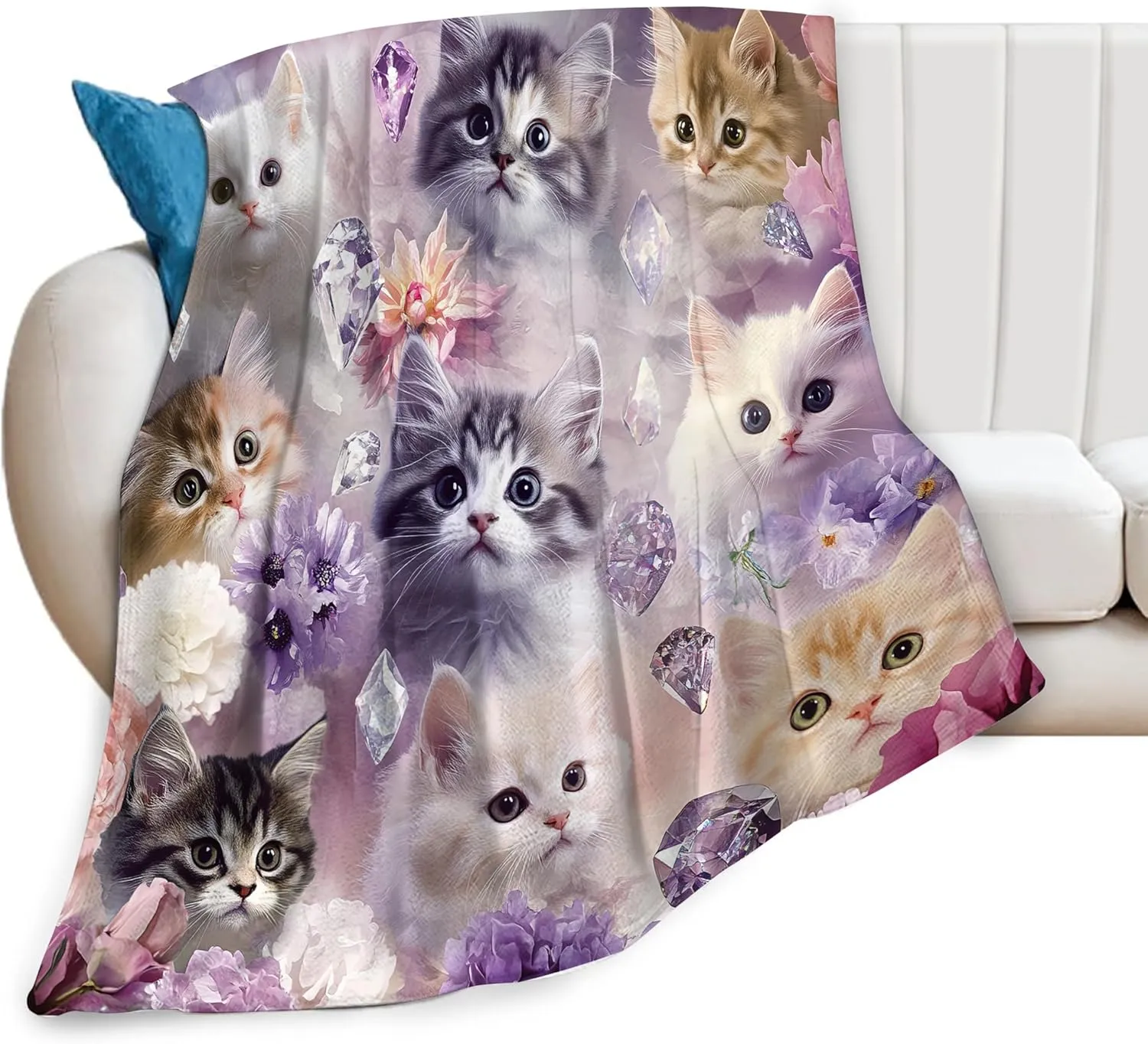 Kawaii Cat Blanket - Soft Cozy Kitten Plush Throw Blanket, Super Warm Fleece Fuzzy Bedding Blanket for Kids, Girls, Boys, Women Bed Decor Stuff, 40"X50"