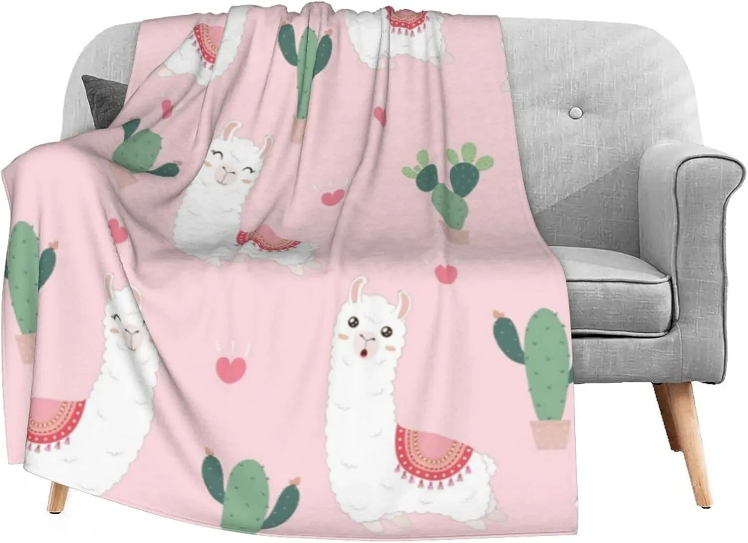 KiuLoam Cute Llama with Cactus Soft Throw Blanket 40"x50" Lightweight Flannel Fleece Blanket for Living Room Bedroom Sofa Couch Warm and Cozy