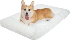 KROSER Deluxe Dog Crate Pad, Machine Washable Pet Cage Mattress Reversible (Cool & Warm), Kennel Bed for Small to Jumbo Dogs, White
