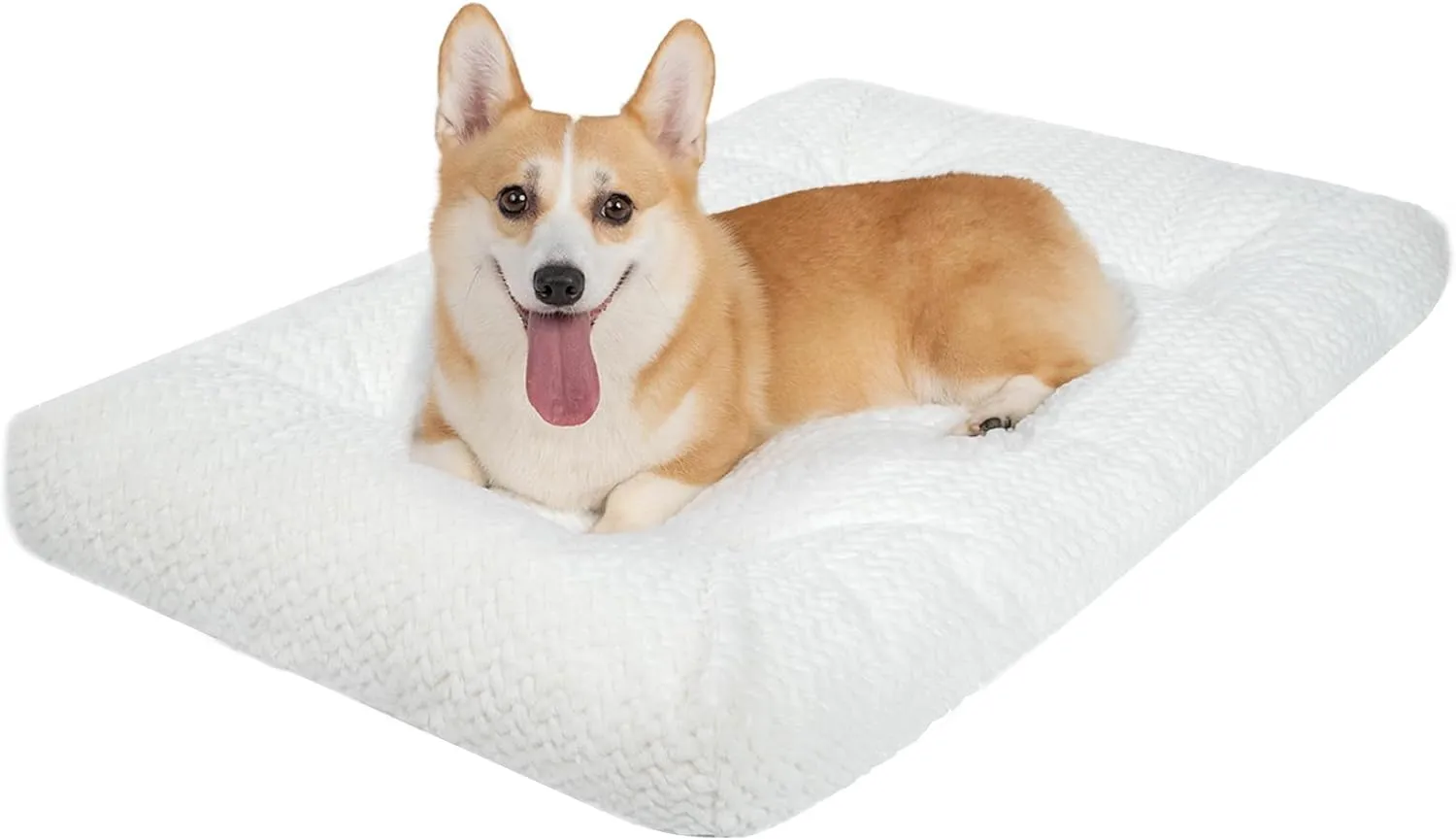 KROSER Deluxe Dog Crate Pad, Machine Washable Pet Cage Mattress Reversible (Cool & Warm), Kennel Bed for Small to Jumbo Dogs, White