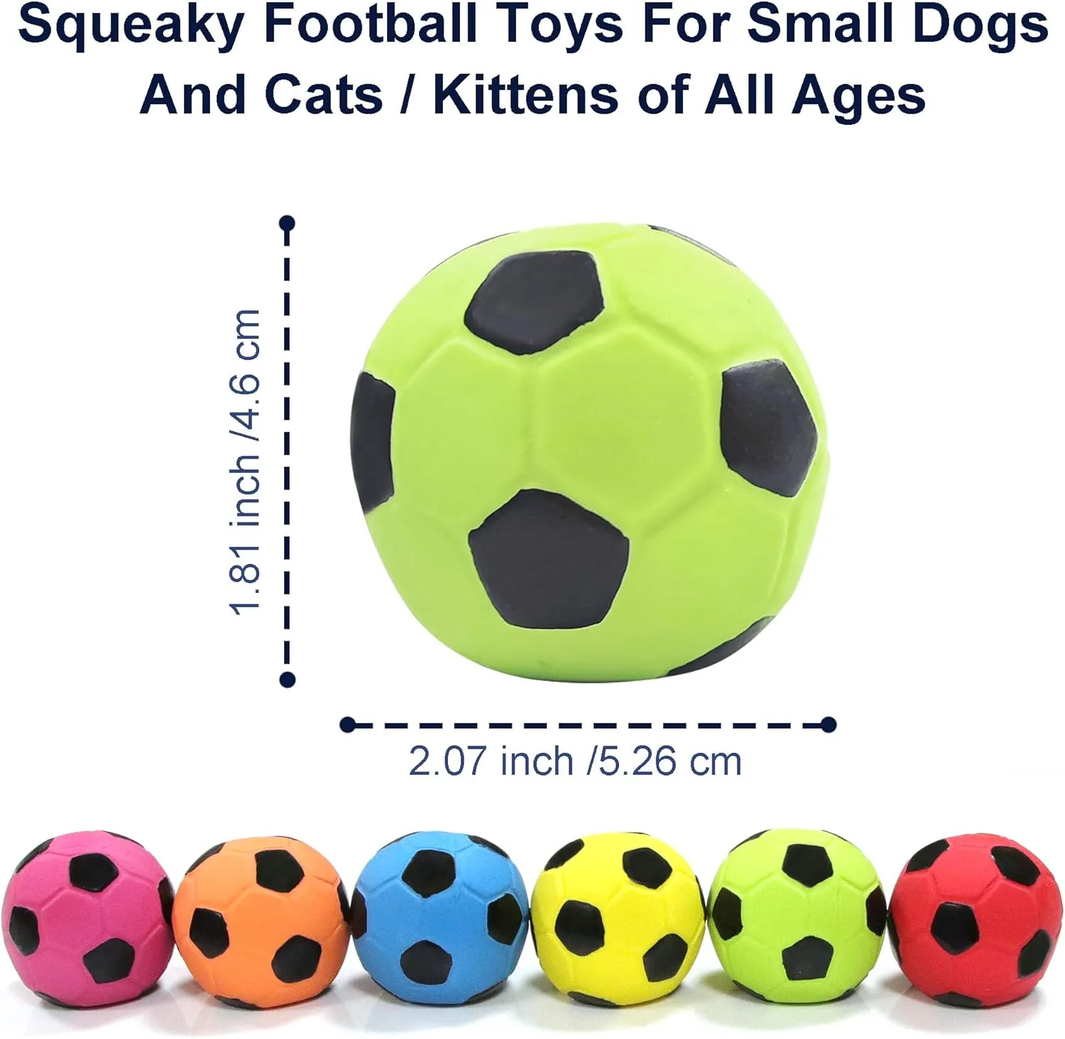 Latex Squeaky Dog Soccer Ball Toys, Dog Football Ball for Puppy Small Medium Dogs, Vibrant Colors Soccer Chew Fetch Throw Ball 6 Pcs/Set (2'')