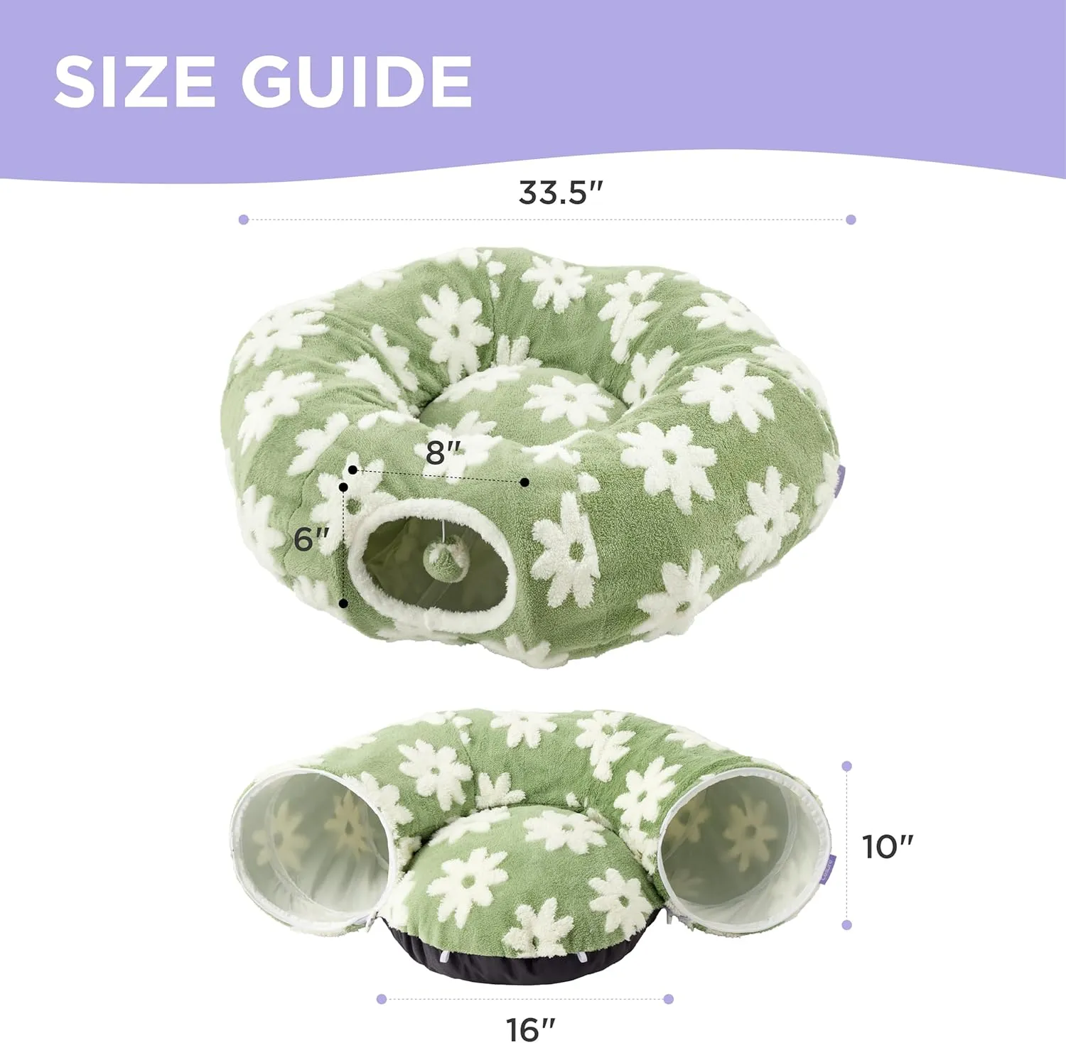 Lesure Cat Tunnel Bed for Indoor Cats - Cute Cat Donut Tunnel Toys with Washable Circle Cushion, Round Pet Peekaboo Cave Toy for Kitten/Puppy/Rabbit, Standard Green