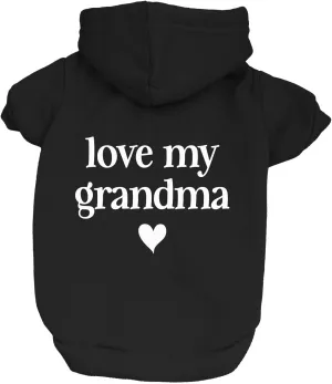 Love My Grandma Mother's Day, Valentine's Day Dog Hoodie Fleece Lined Pullover Sweatshirt with Leash Hole (Black, X-Large 399)