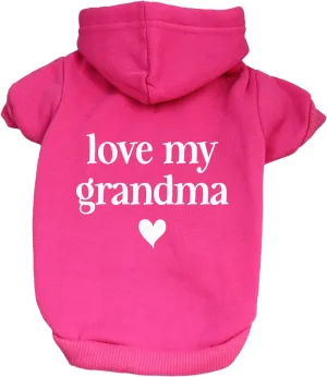 Love My Grandma Mother's Day, Valentine's Day Dog Hoodie Fleece Lined Pullover Sweatshirt with Leash Hole (Hot Pink, X-Large 399)