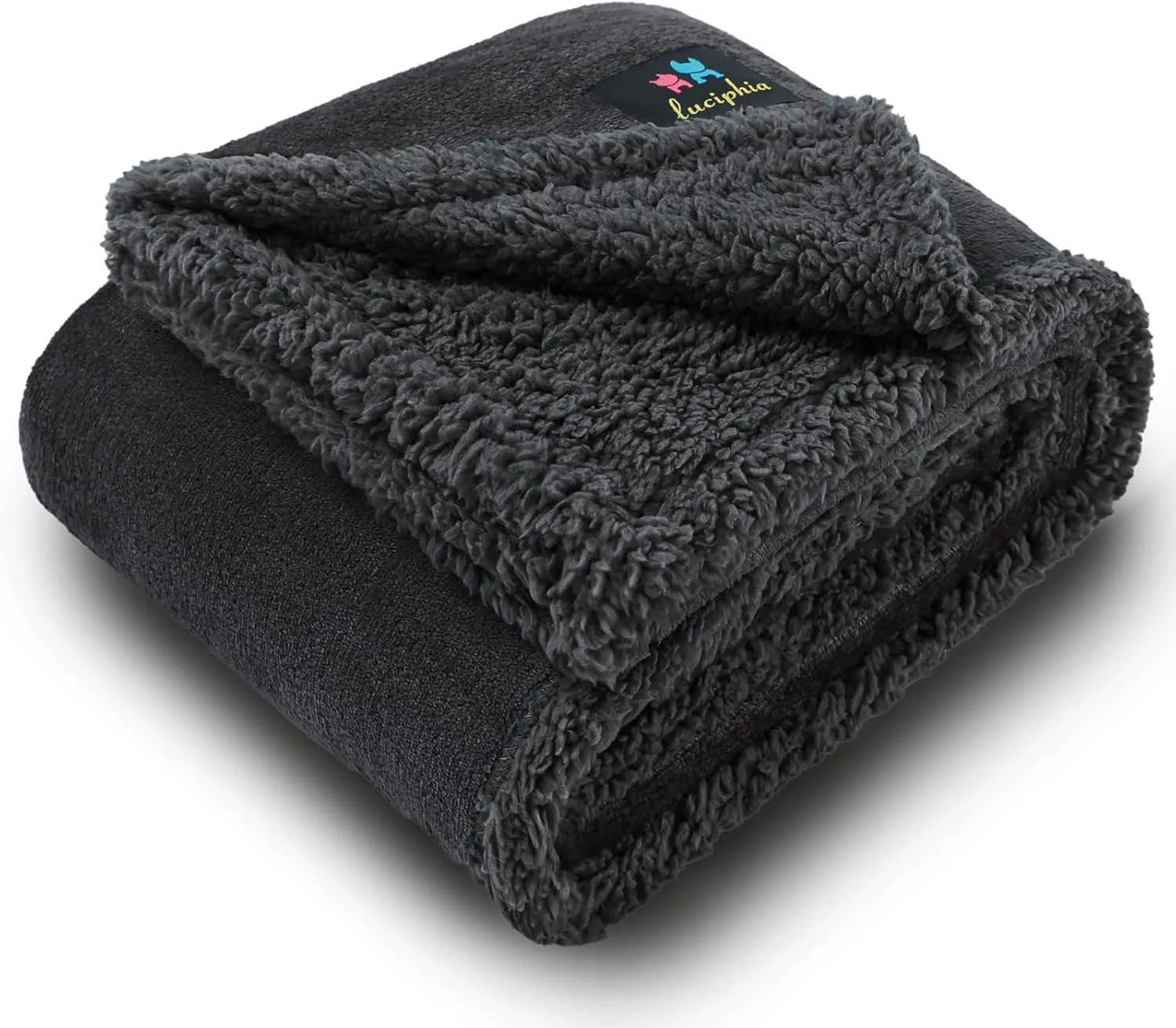 Luciphia Waterproof Blanket for Large Dogs Liquid Proof Furniture Protector Washable Pet Reversible Bed Cover for Couch Soft Sherpa Fleece Cat Blankets for Small Medium Black Medium57" x 40"