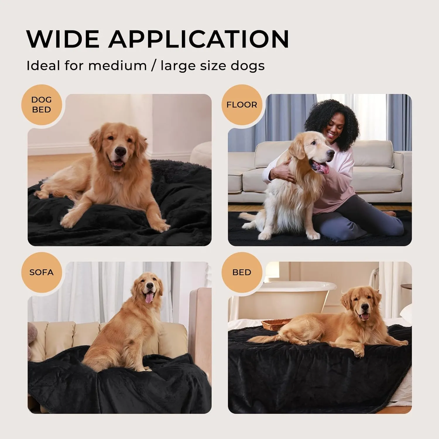 Luciphia Waterproof Blanket for Large Dogs Liquid Proof Furniture Protector Washable Pet Reversible Bed Cover for Couch Soft Sherpa Fleece Cat Blankets for Small Medium Black Medium57" x 40"