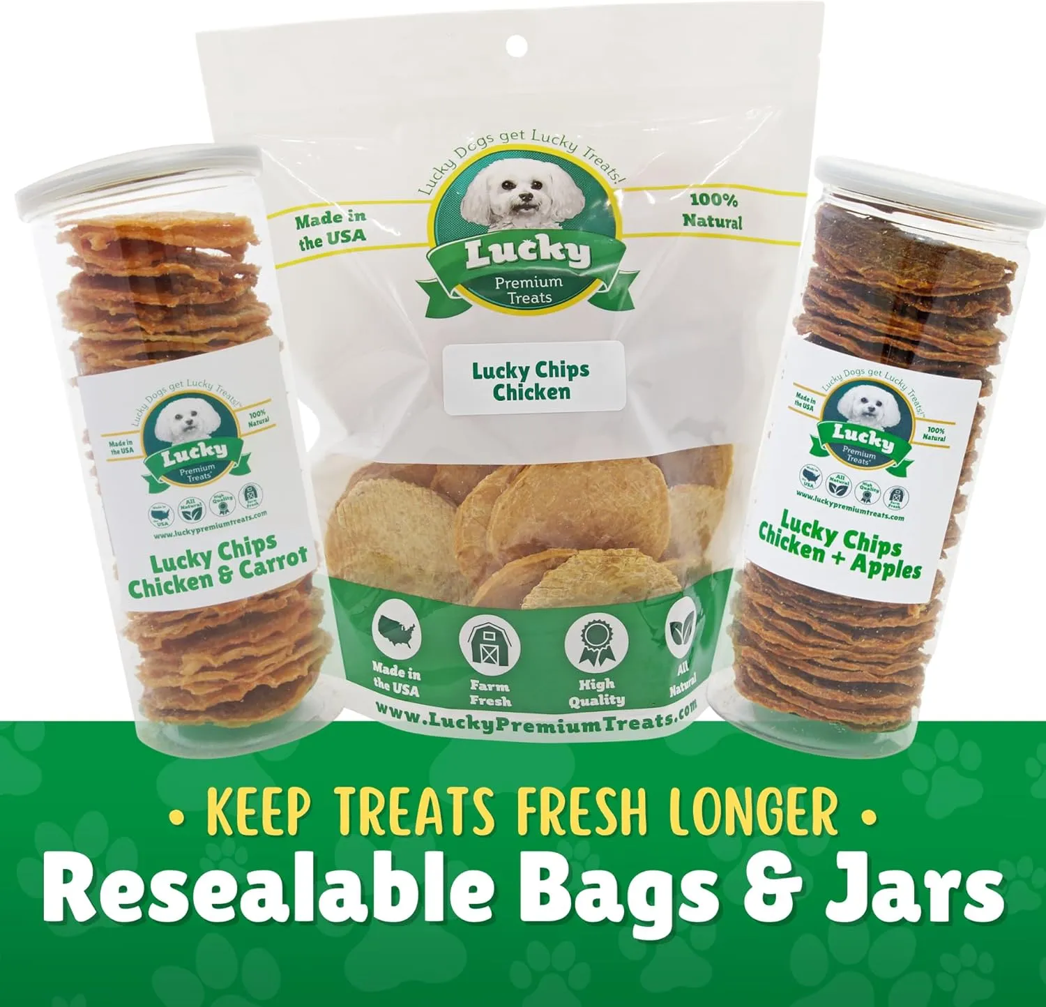 Lucky Premium Treats Chicken & Sweet Potato Lucky Chips for Dogs  Healthy Chicken Dog Treats Made in USA  2 Ingredient Chicken Jerky Dog Treats  12 oz Bag