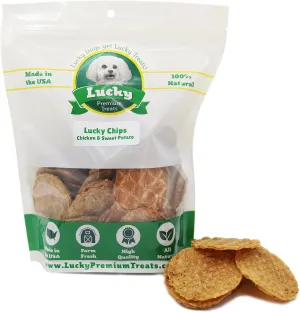 Lucky Premium Treats Chicken & Sweet Potato Lucky Chips for Dogs  Healthy Chicken Dog Treats Made in USA  2 Ingredient Chicken Jerky Dog Treats  12 oz Bag