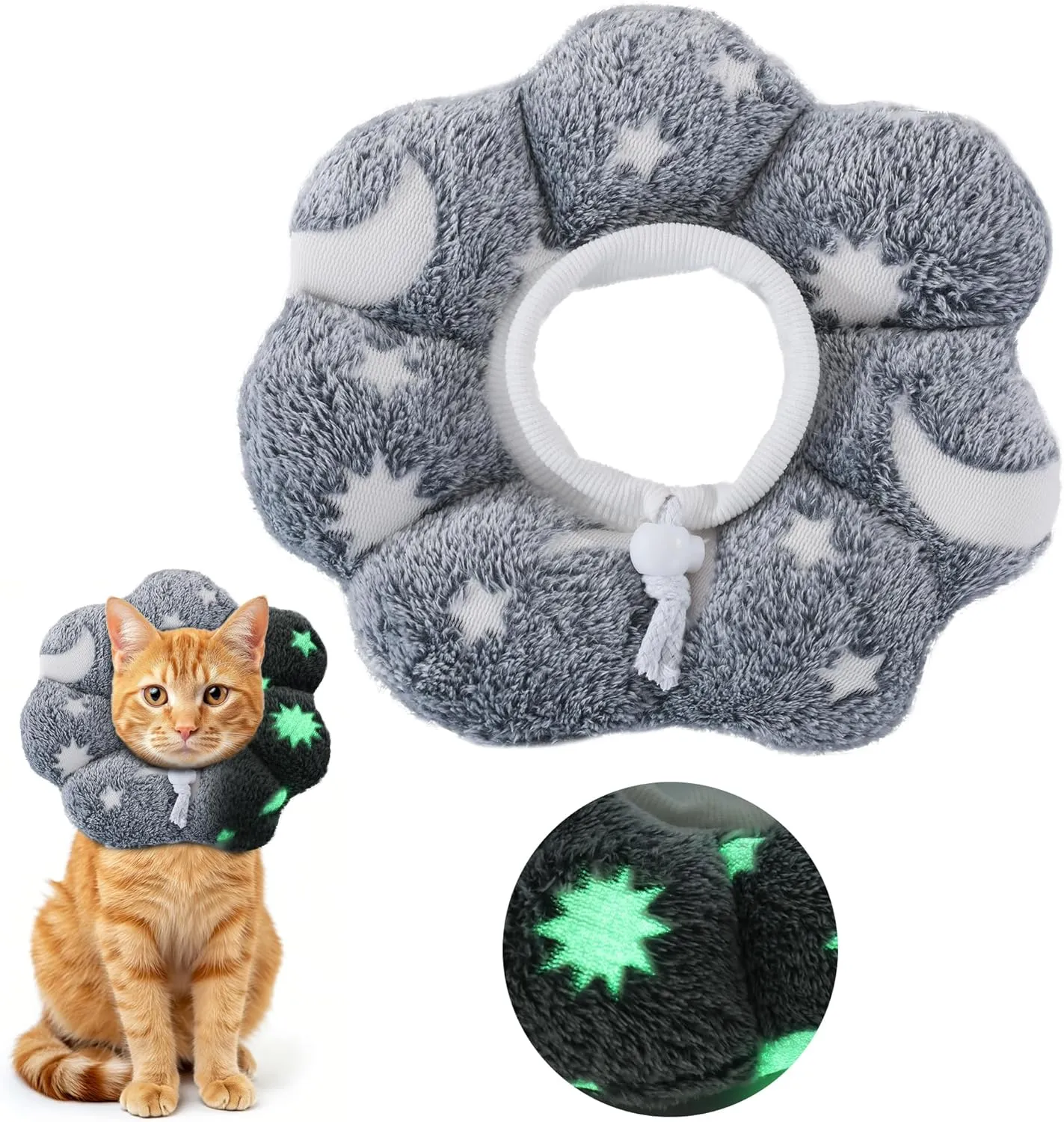 MABOZOO Adjustable Cat Cone Collar Glow in The Dark, Pet Recovery Elizabethan Collar for Kittens Cats After Surgery, Pet E Neck Cone After Surgery for Small Animal Stop Licking (S)