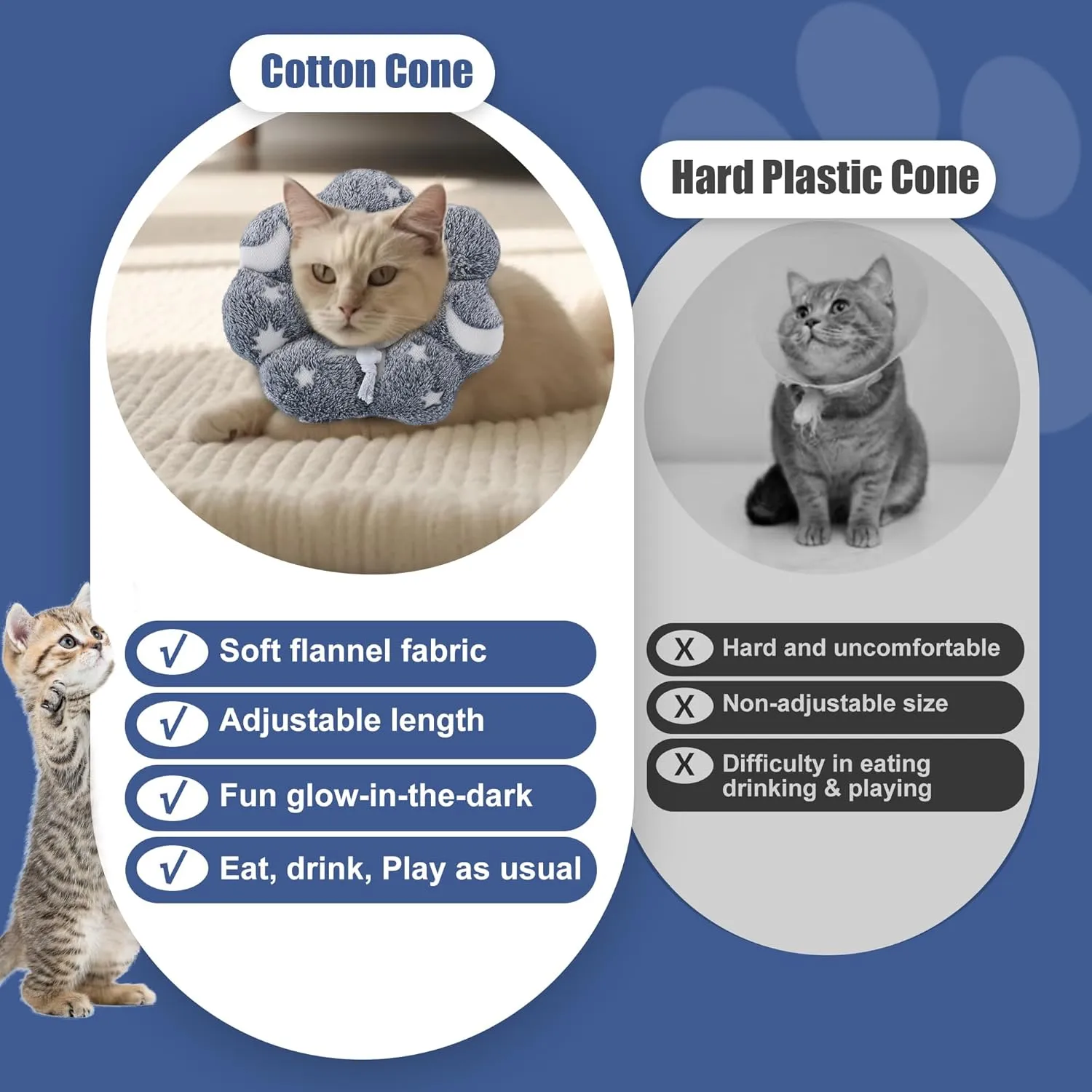 MABOZOO Adjustable Cat Cone Collar Glow in The Dark, Pet Recovery Elizabethan Collar for Kittens Cats After Surgery, Pet E Neck Cone After Surgery for Small Animal Stop Licking (S)