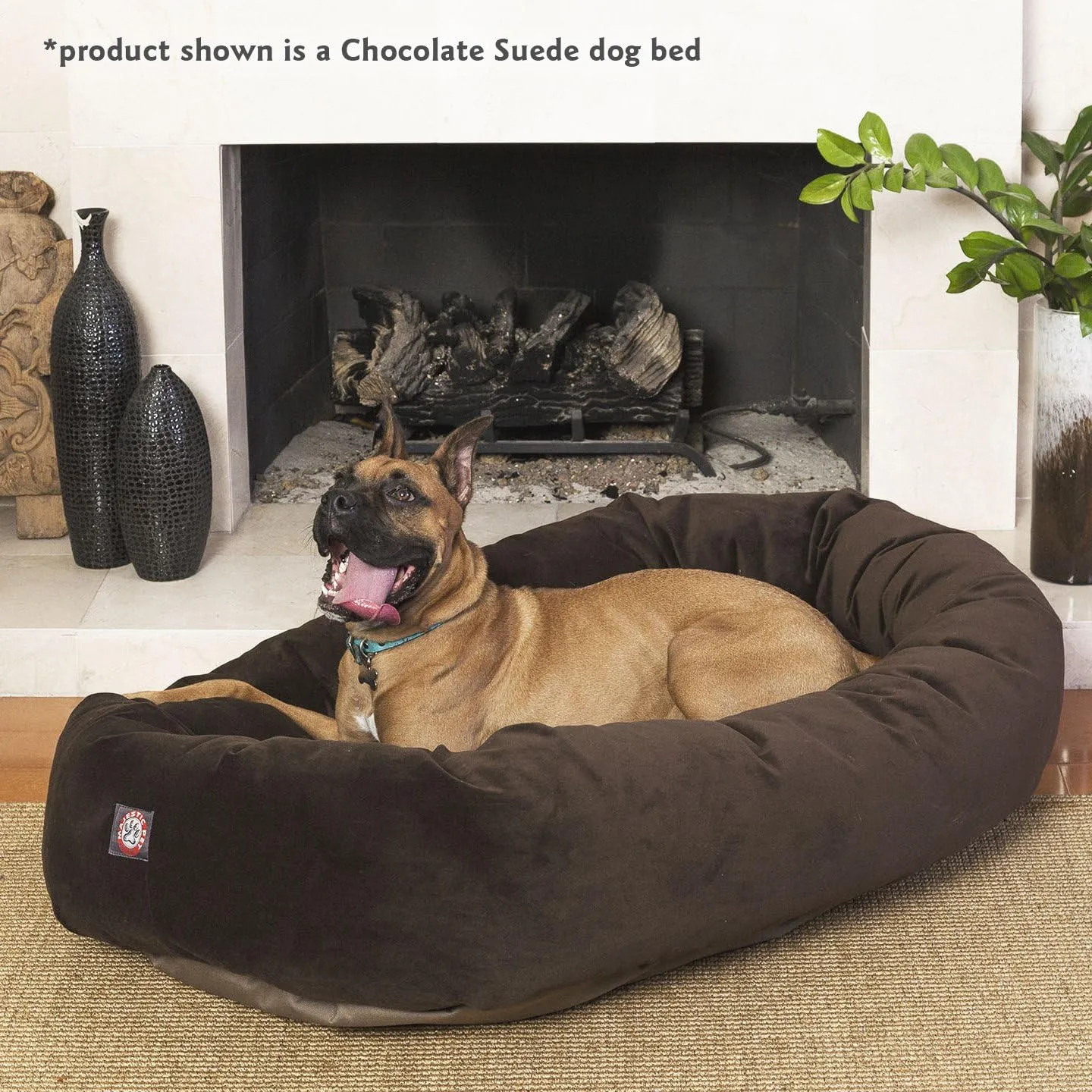 Majestic Pet 40 Inch Suede Calming Dog Bed Washable 40x29x9 (Inch)  Cozy Soft Round Donut Dog Bed with Spine Support for Dogs to Rest Their Head - Pet Bed Large  Gray