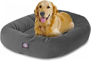 Majestic Pet 40 Inch Suede Calming Dog Bed Washable 40x29x9 (Inch)  Cozy Soft Round Donut Dog Bed with Spine Support for Dogs to Rest Their Head - Pet Bed Large  Gray