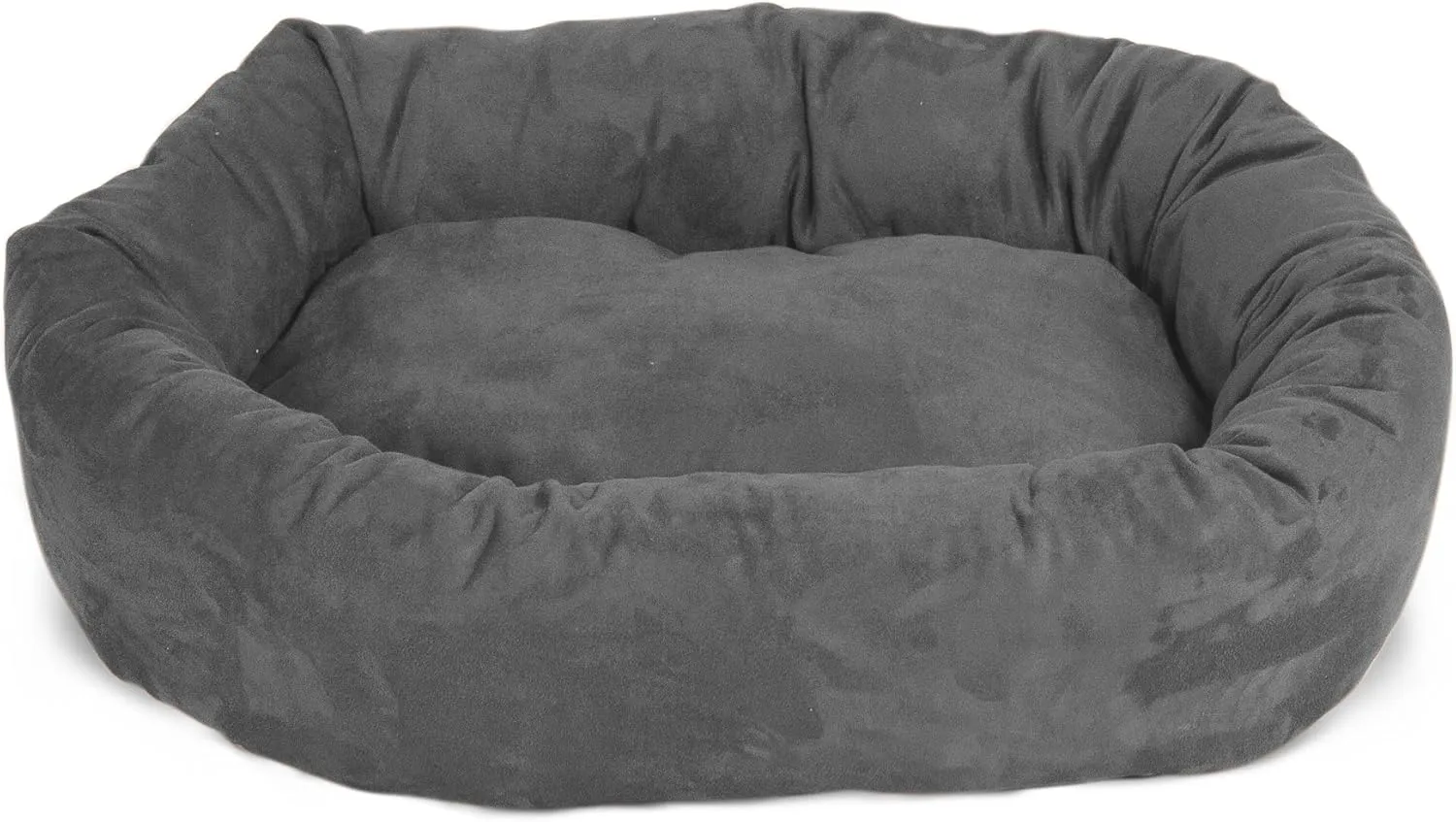 Majestic Pet 40 Inch Suede Calming Dog Bed Washable 40x29x9 (Inch)  Cozy Soft Round Donut Dog Bed with Spine Support for Dogs to Rest Their Head - Pet Bed Large  Gray