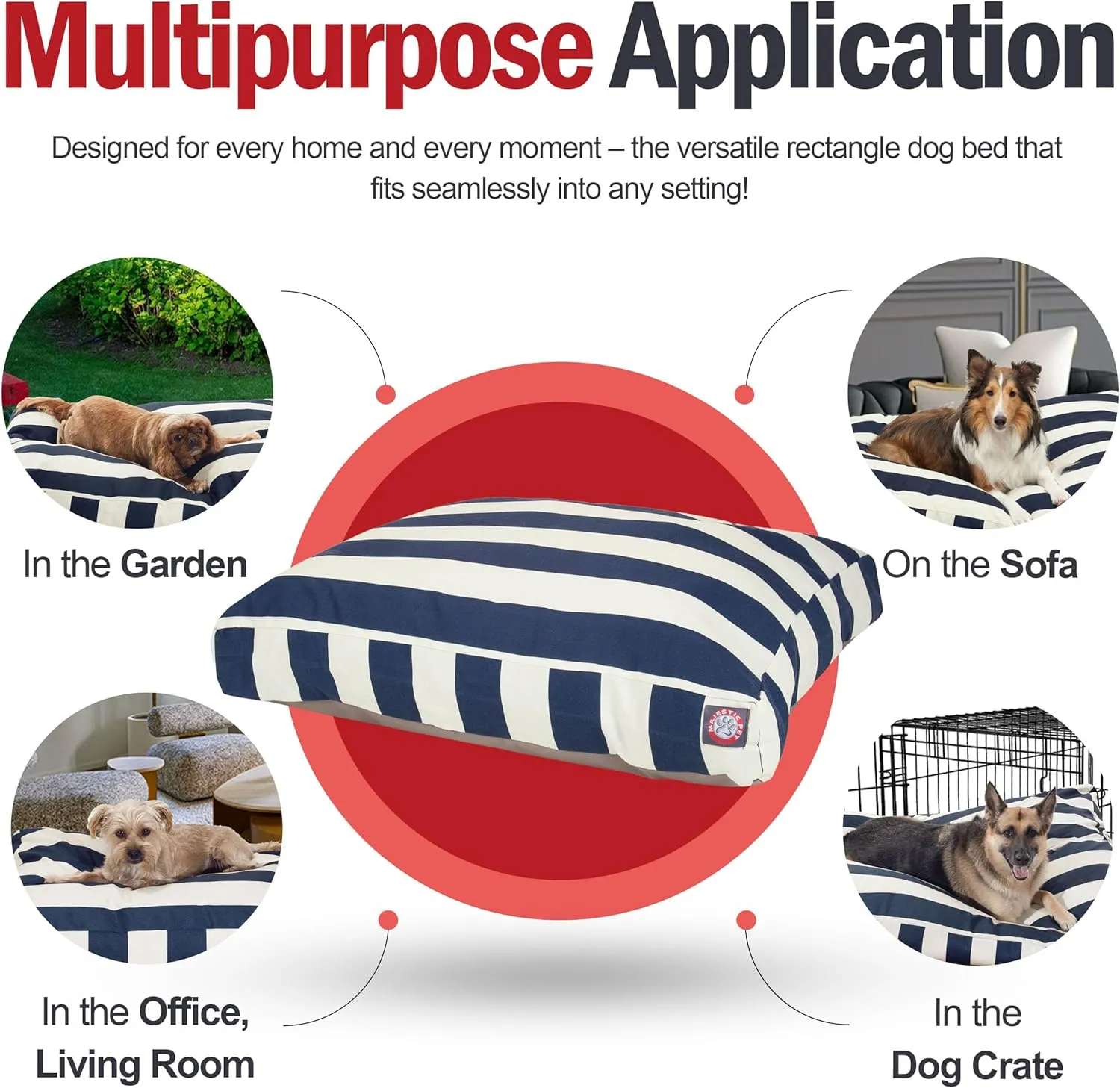 Majestic Pet Stripes Rectangle Large Dog Bed Washable  Non Slip Comfy Pet Bed  Dog Crate Bed with Removable Washable Cover  Dog Kennel Bed for Sleeping, Polyester Fiber, X-Large, Navy Blue