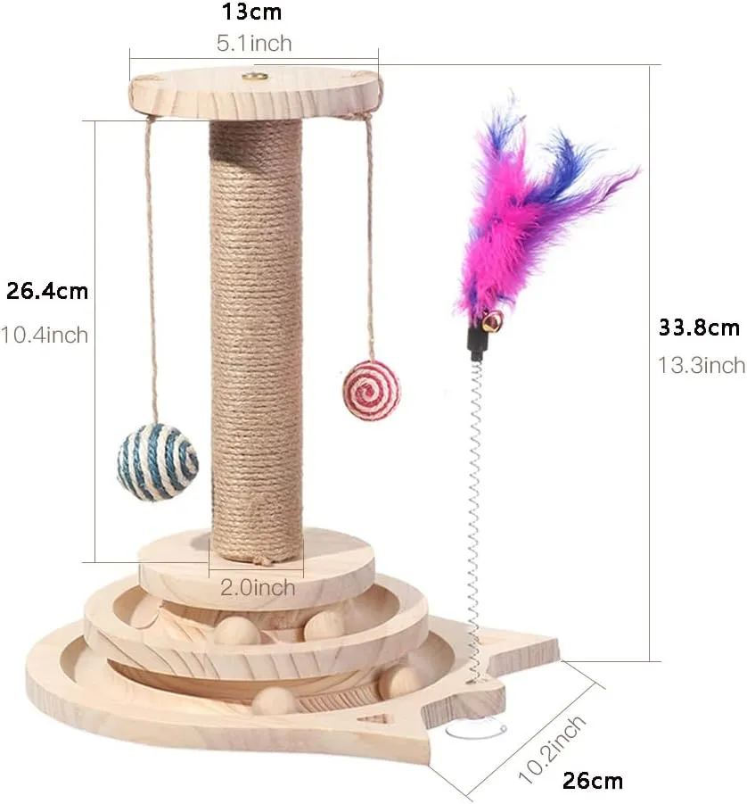 Marchul Cat Scratching Post with Hanging Ball, Kitten Sisal Scratcher Toy with 2 Layer Tracks Spinning Balls, Cat Tracking Interactive Toys for Indoor Cats and Kittens