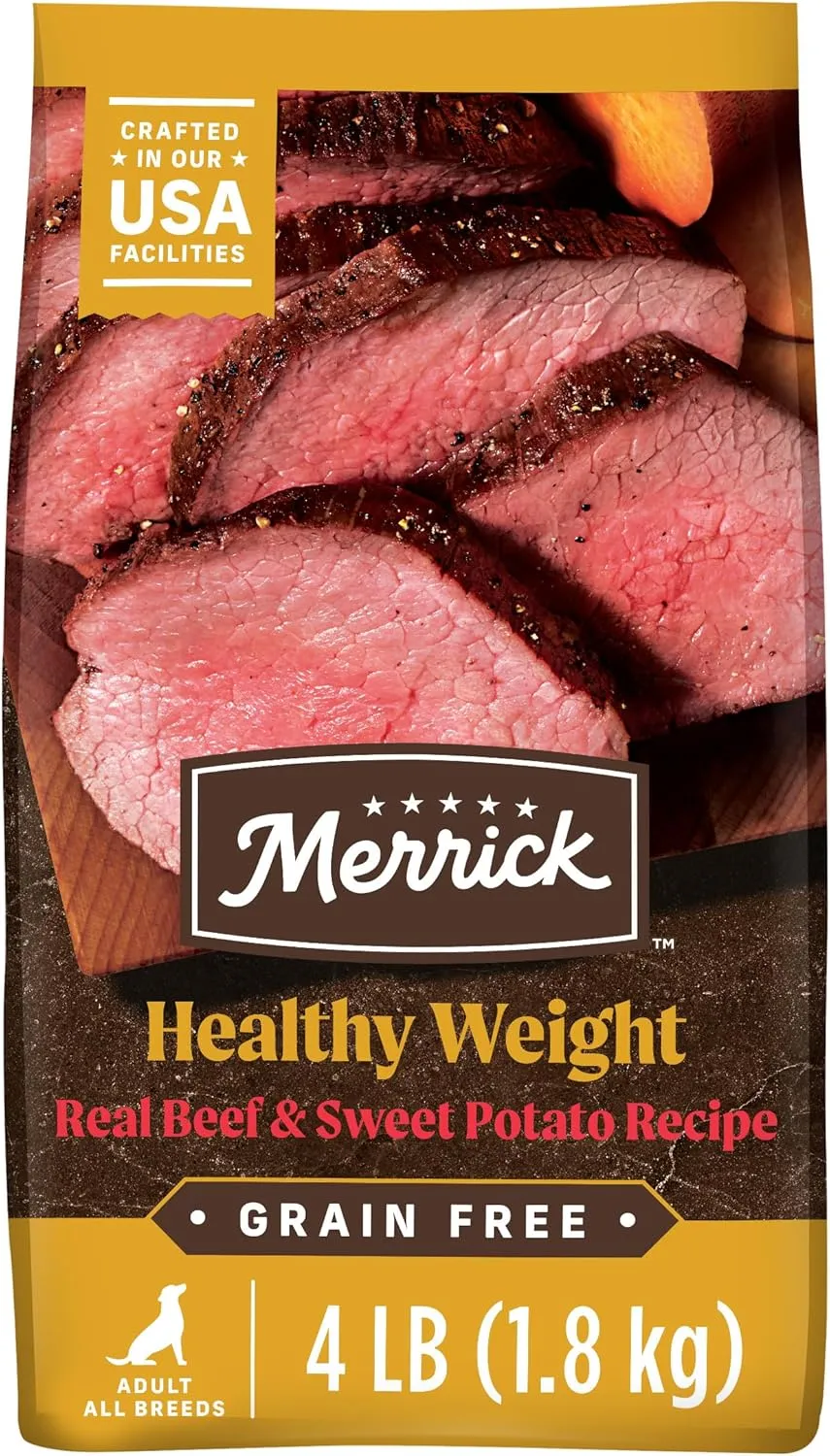 Merrick Premium Grain Free Dry Dog Food Weight Management Dog Food, Wholesome and Natural Kibble, Healthy Weight Recipe - 4.0 lb. Bag
