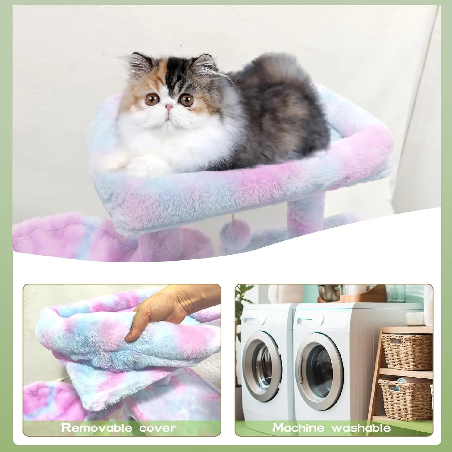 MIAO PAW Rainbow Cute Cat Tree Tower for Indoor Cats Condo with Sisal Scratching Posts Jump Platform Furniture Activity Center Play House Bed