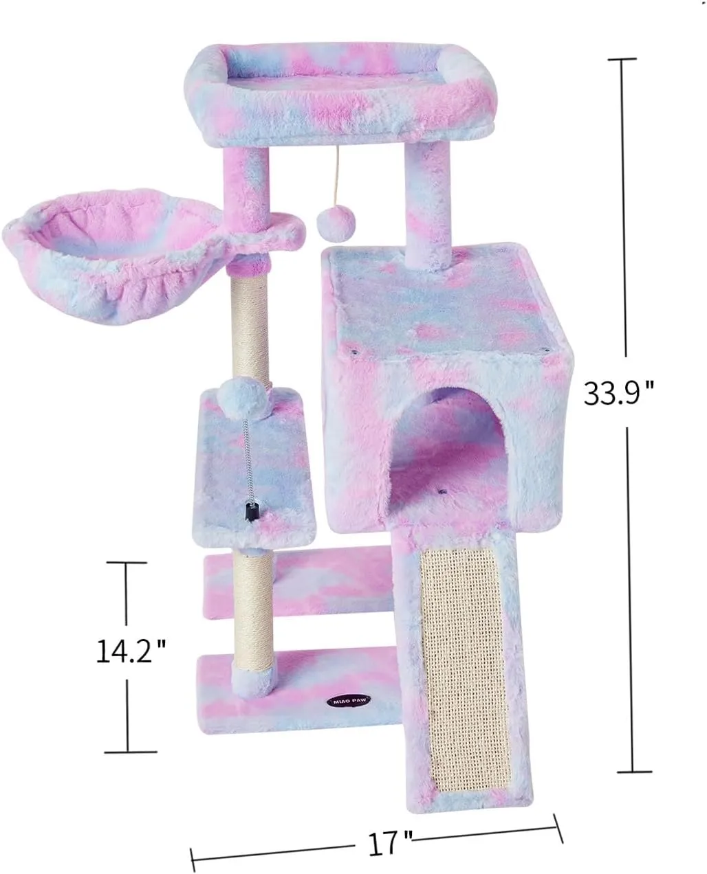 MIAO PAW Rainbow Cute Cat Tree Tower for Indoor Cats Condo with Sisal Scratching Posts Jump Platform Furniture Activity Center Play House Bed