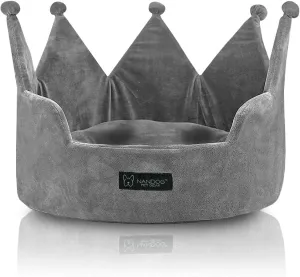 NANDOG Crown Cozy Round Bed in Gray - Ultra Soft Micro Plush Fabric - Washable, Crate-Compatible & Perfect for Small Dogs & Cats to Lounge in Comfort