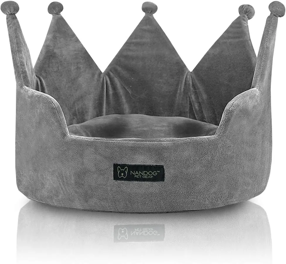 NANDOG Crown Cozy Round Bed in Gray - Ultra Soft Micro Plush Fabric - Washable, Crate-Compatible & Perfect for Small Dogs & Cats to Lounge in Comfort