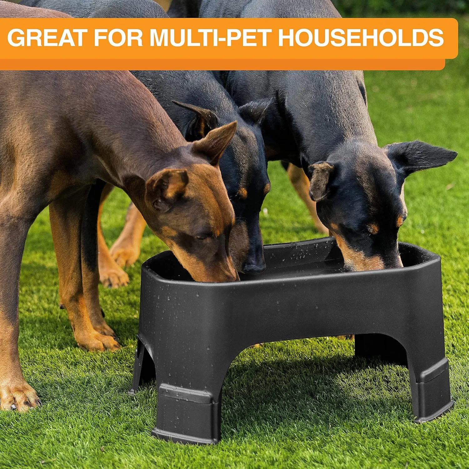 Neater Pet Brands Big Bowl with Leg Extensions Huge Jumbo Trough Style Dog Pet Water Dish (1.25 Gallons, Midnight Black)