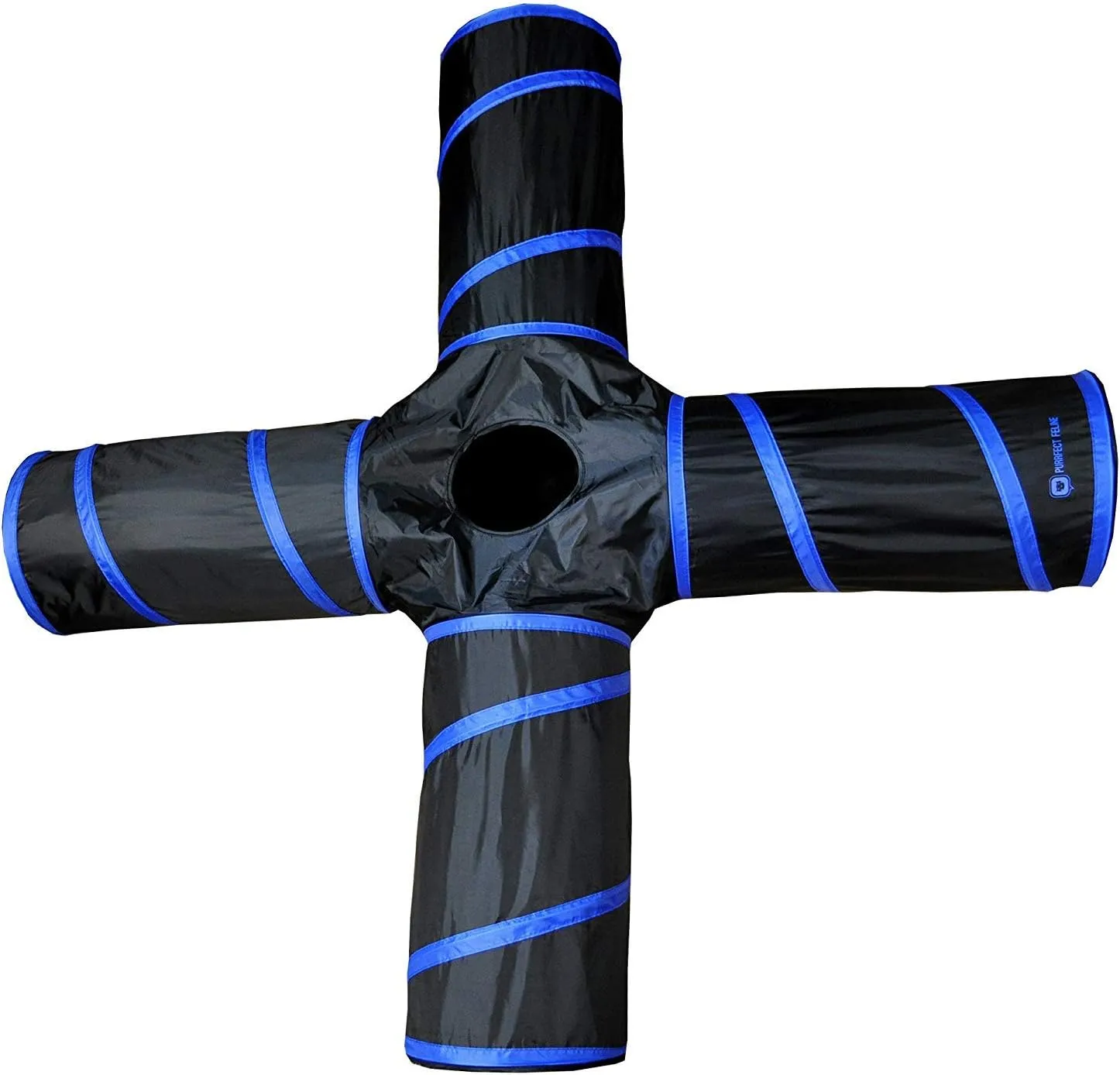 New Cat tunnel Design, Collapsible 4-way Cat Tunnel Toy with Crinkle (Large, Dark Blue)