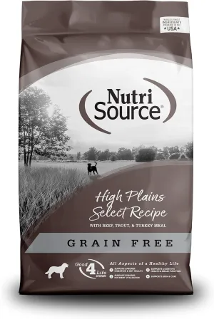 NutriSource High Plains Select Grain-Free Dog Food, Made with Beef, Trout and Turkey Meal, 5LB, Dry Dog Food