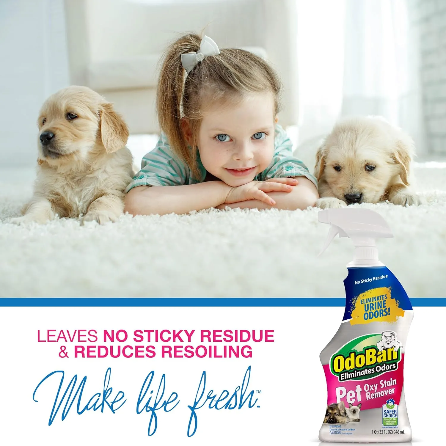 OdoBan Pet Solutions Oxy Stain Remover, Pet Stain Eliminator, 8-Pack, 32 Ounce Spray Each