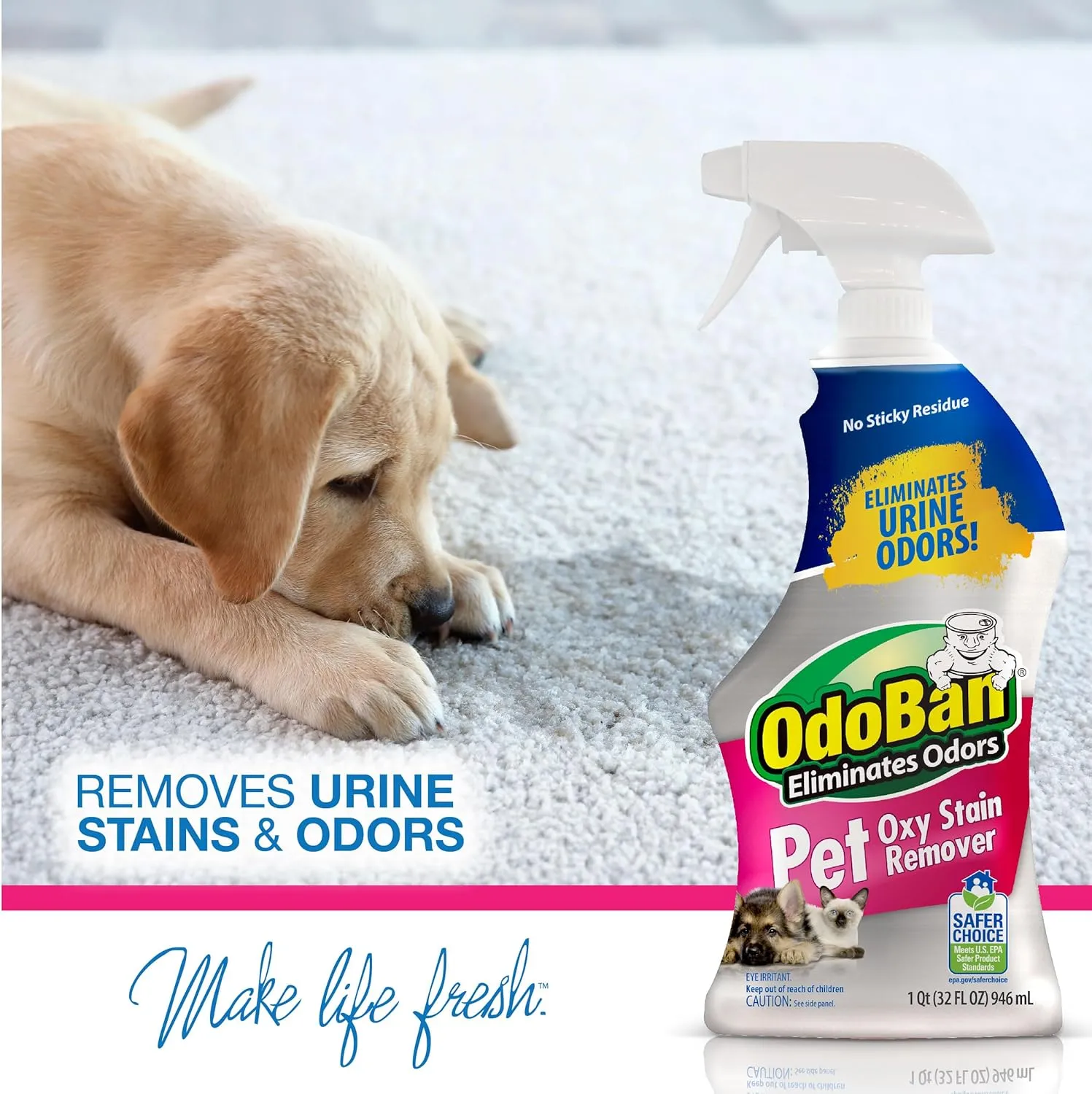 OdoBan Pet Solutions Oxy Stain Remover, Pet Stain Eliminator, 8-Pack, 32 Ounce Spray Each