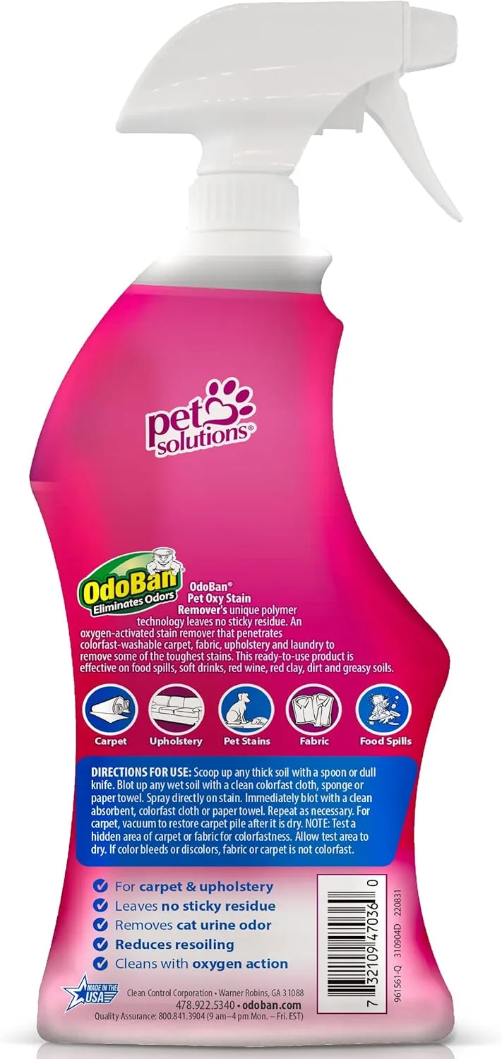 OdoBan Pet Solutions Oxy Stain Remover, Pet Stain Eliminator, 8-Pack, 32 Ounce Spray Each