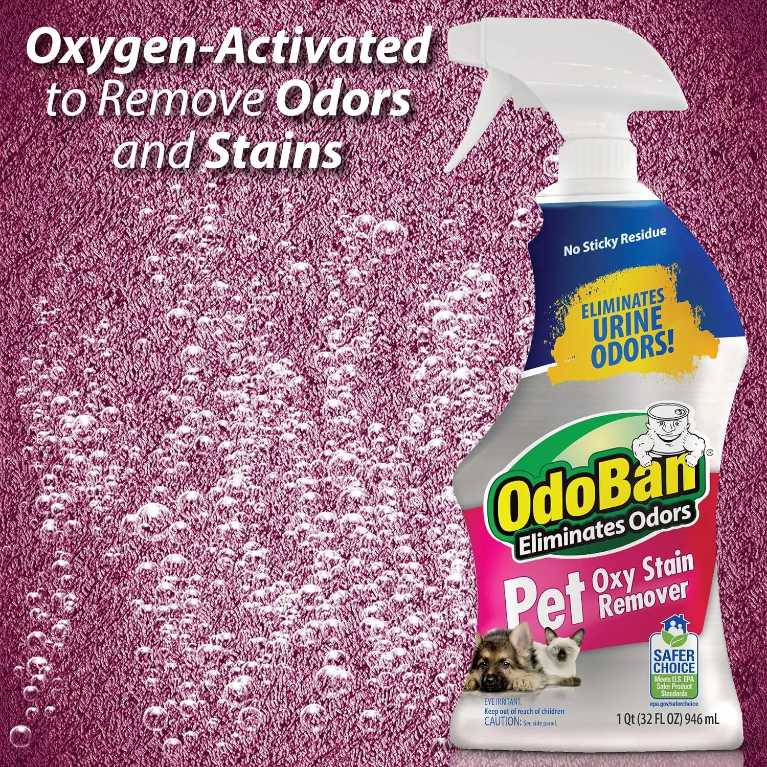 OdoBan Pet Solutions Oxy Stain Remover, Pet Stain Eliminator, 8-Pack, 32 Ounce Spray Each