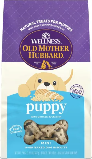 Old Mother Hubbard Wellness Puppy Dog Biscuits, Natural, Training Treats for Puppies, Oatmeal & Chicken Flavor, Mini Size, (20 Ounce Bag)