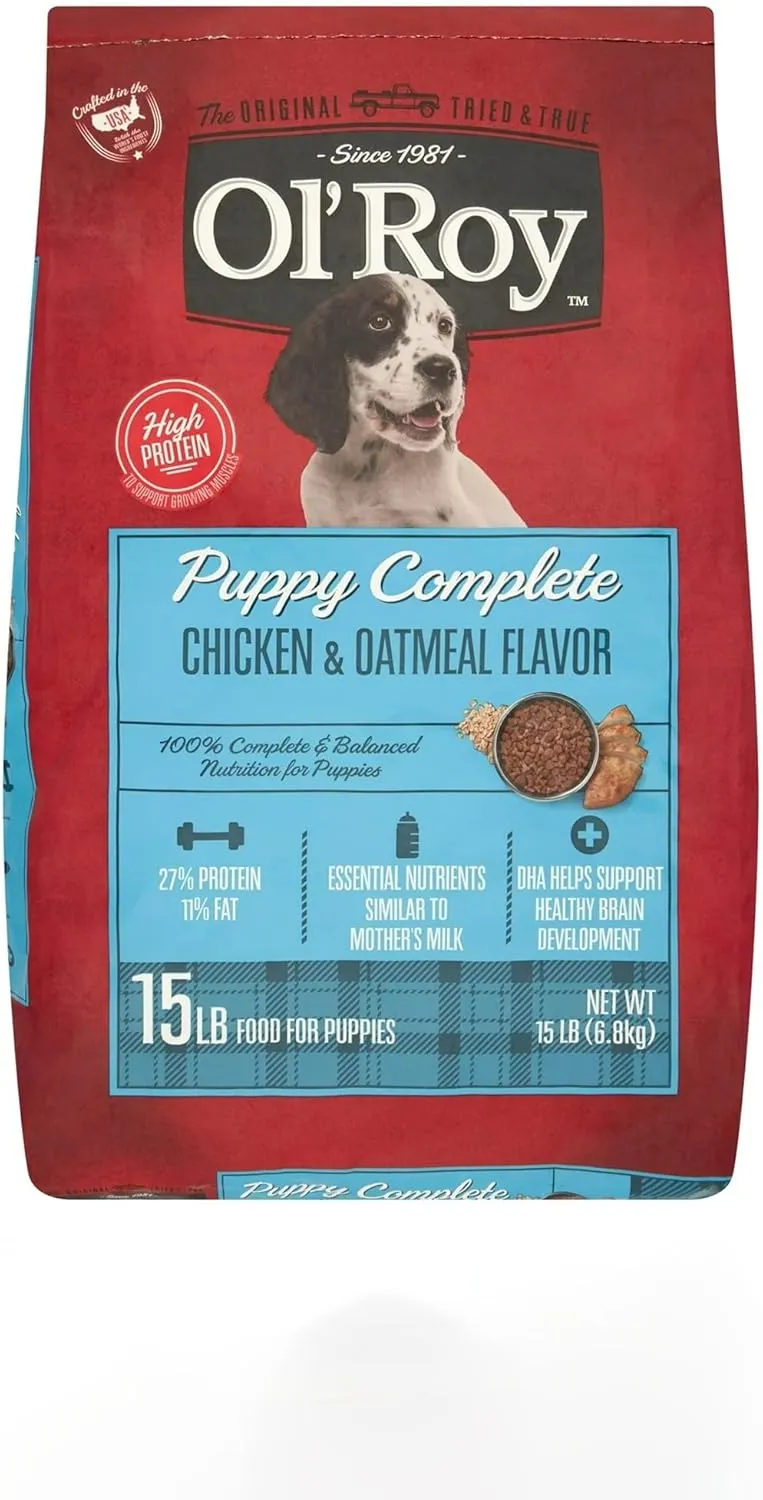 Ols Roys Puppy Complete Chicken & Oatmeal Flavor Dry Dog Food, 15 lbs - DHA for Brain Development, Balanced Nutrition, Essential Vitamins for Puppies of All Breeds