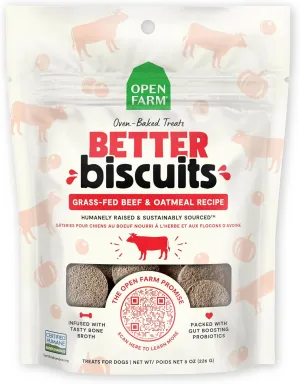Open Farm Better Biscuits, Oven Baked Dog Treats with Probiotics, Grass-Fed Beef & Oatmeal Recipe, 8oz Pouch