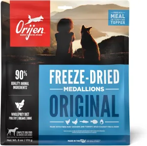 ORIJEN Original Freeze Dried Medallions, Grain Free Dry Dog Food and Topper, WholePrey Ingredients, 6 oz