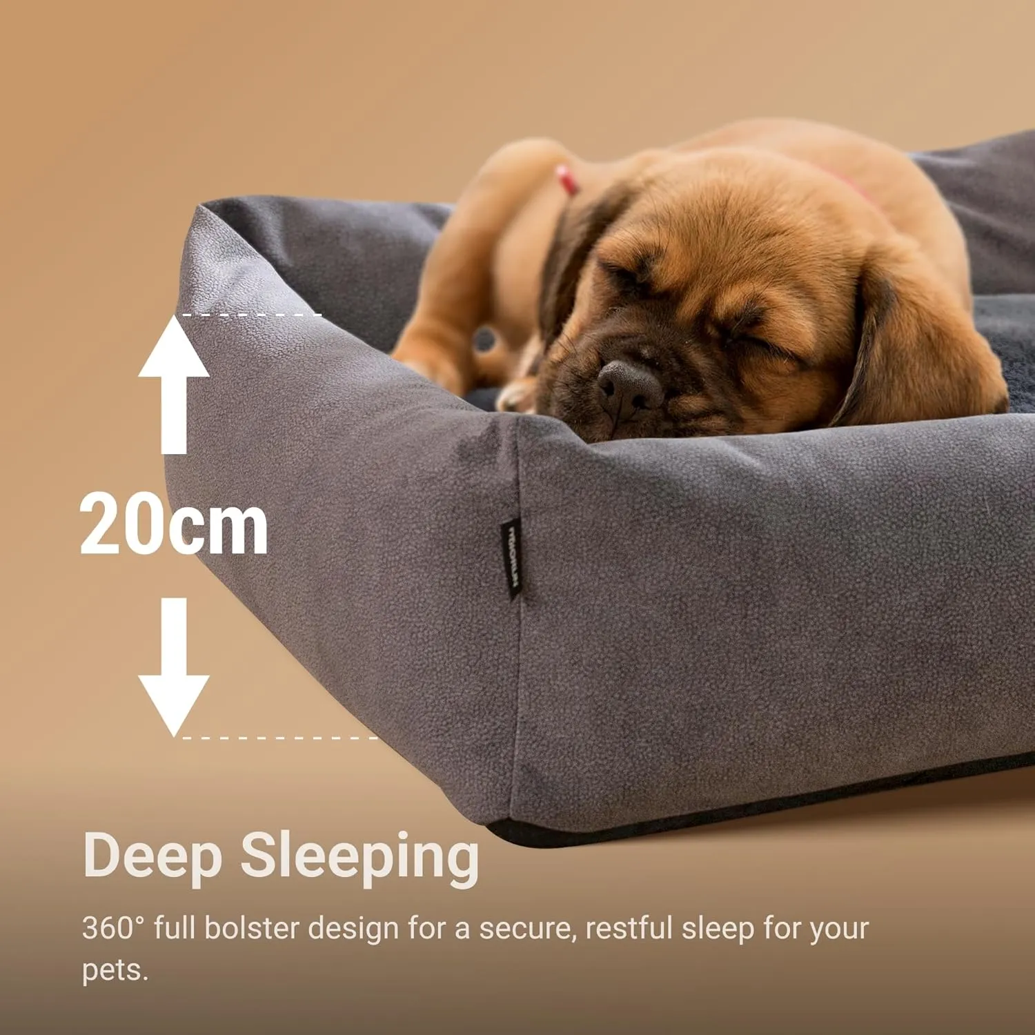 Orthopedic Dog Bed for Large Sized Dog, 36" Waterproof Pet Sofa with Bolster Sides, Washable Couch with Reversible Plush Cushion, Supportive Memory Foam and Calming Design for Crates (Camel, L)