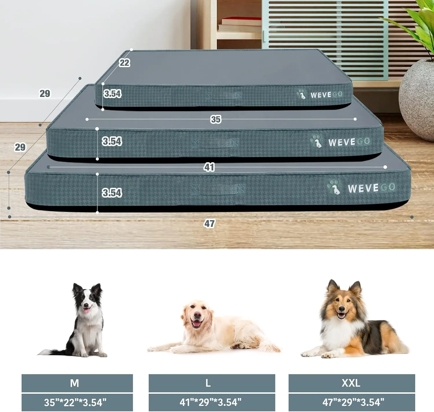 Orthopedic Dog Bed with Removable Washable Cover, Gel Memory Foam and Sponge 2-Layer, Pet Beds with Waterproof Lining and Anti-Slip Bottom for Large Dogs