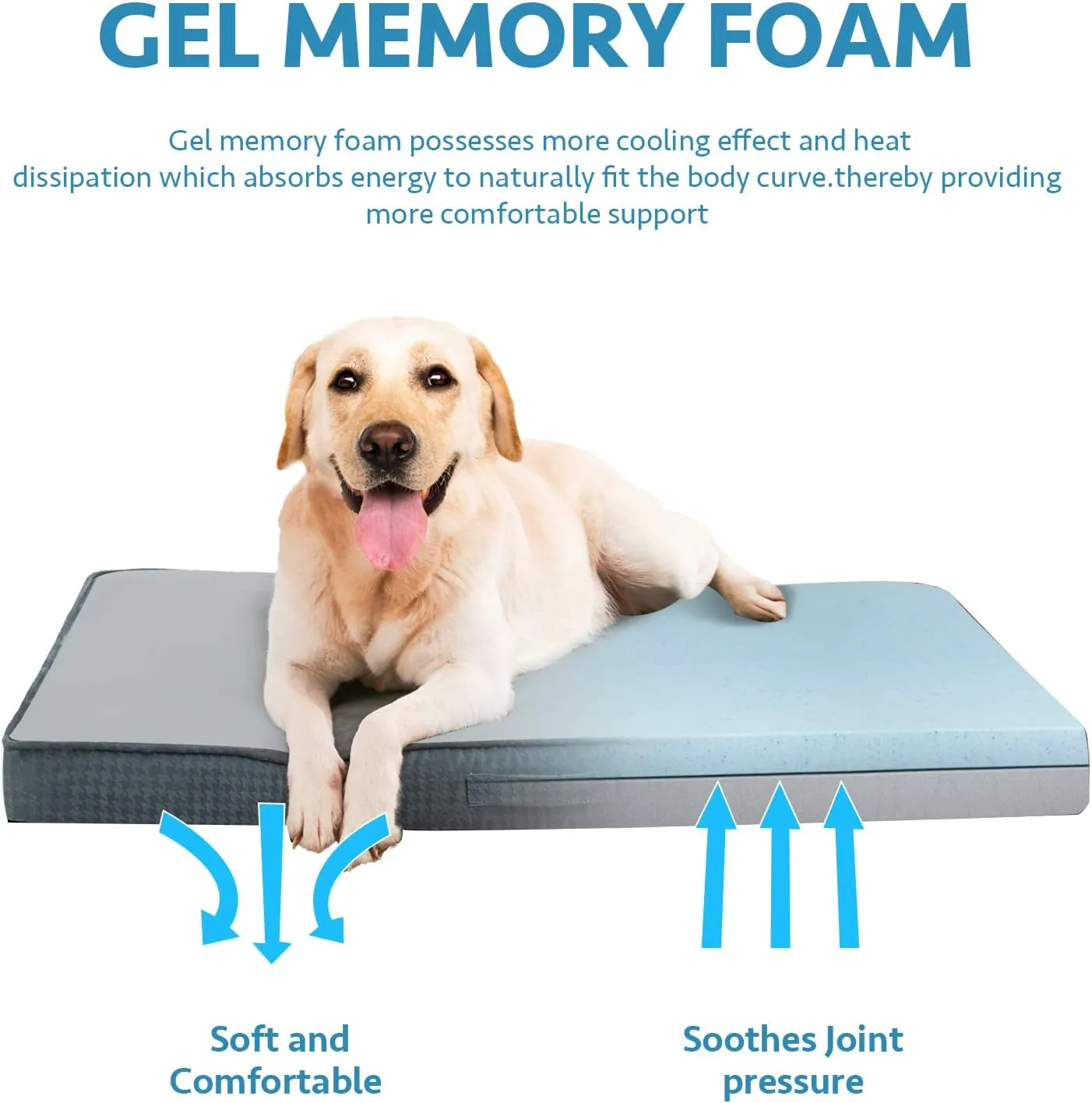 Orthopedic Dog Bed with Removable Washable Cover, Gel Memory Foam and Sponge 2-Layer, Pet Beds with Waterproof Lining and Anti-Slip Bottom for Large Dogs