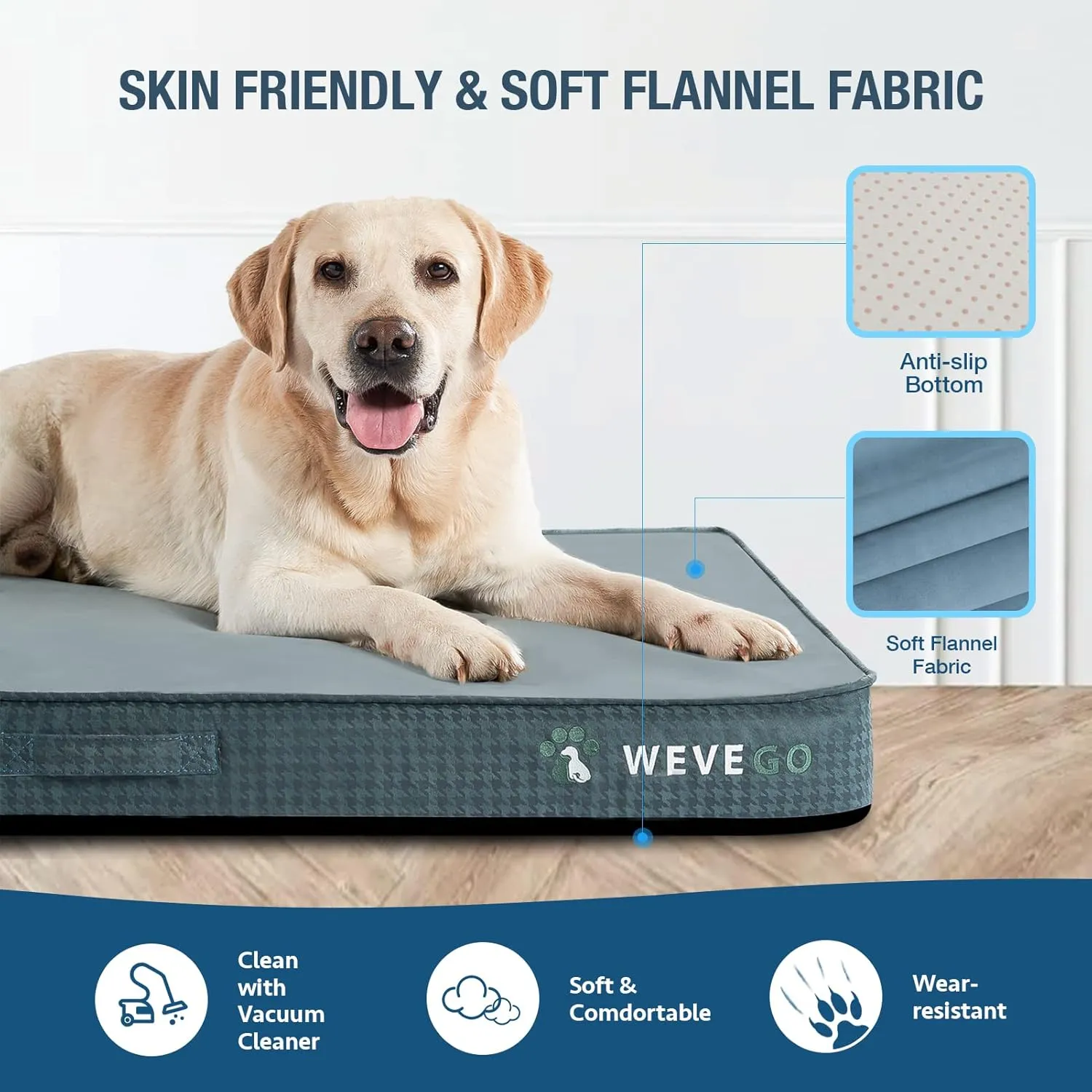 Orthopedic Dog Bed with Removable Washable Cover, Gel Memory Foam and Sponge 2-Layer, Pet Beds with Waterproof Lining and Anti-Slip Bottom for Large Dogs