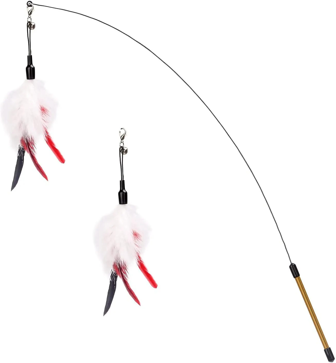 Pawaboo Feather Teaser Cat Toy - Interactive Wand with Extra Long 34.5" Wand and Small Bell, Exerciser Playing Toy for Kittens or Cats, Wine Red & White Feather