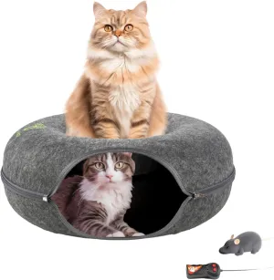 Peekaboo Cat Cave, Cat Tunnel Bed - Exquisite, Calming Donut Cat Bed with Sturdy Zipper - Perfect Giftable Item for Cat Lovers and Pet Owners.