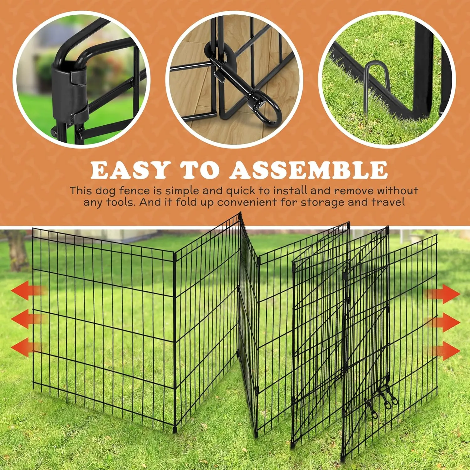 Pet Dog Playpen 24/30/36/42/48 Inch Metal Portable Dog Exercise Pen Indoor Outdoor Folding Yard Puppy Dog Fence for Small Medium Large Dogs 8 Panel