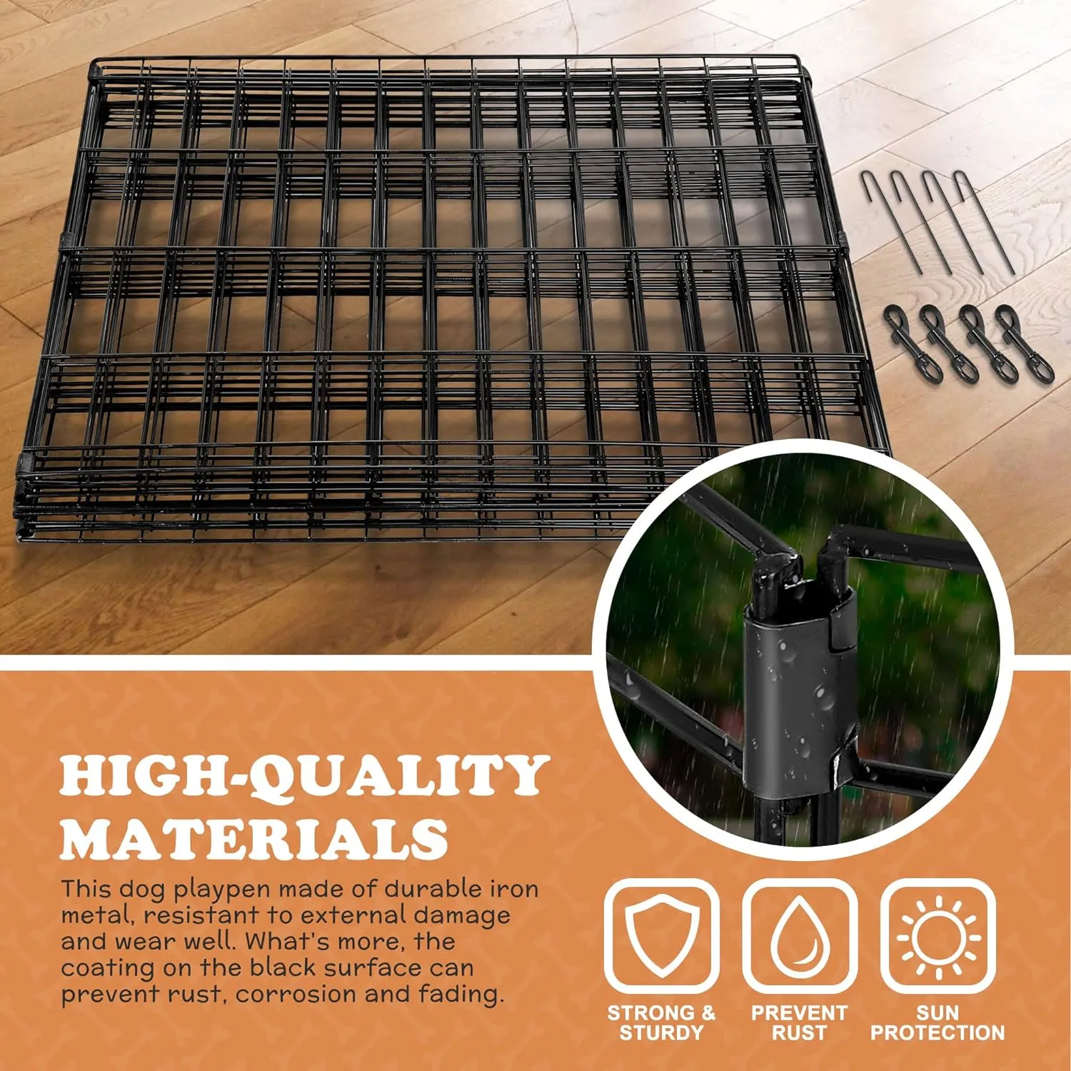 Pet Dog Playpen 24/30/36/42/48 Inch Metal Portable Dog Exercise Pen Indoor Outdoor Folding Yard Puppy Dog Fence for Small Medium Large Dogs 8 Panel