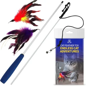 Pet Fit For Life Cat Feather Wand Toys  Interactive Cat Wand Toy for Indoor Pets | 2 Feather Attachments | Promotes Animal Health & Fitness, Made w/Soft & Durable Materials | Gift (Red)