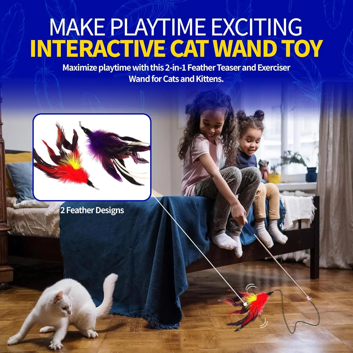 Pet Fit For Life Cat Feather Wand Toys  Interactive Cat Wand Toy for Indoor Pets | 2 Feather Attachments | Promotes Animal Health & Fitness, Made w/Soft & Durable Materials | Gift (Red)