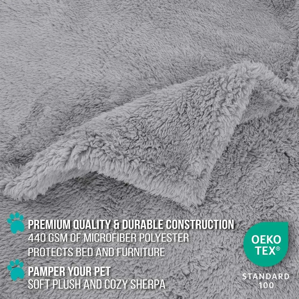 PetAmi Fluffy Waterproof Dog Blanket for Bed Large Dogs, Soft Warm Pet Sherpa Throw Pee Proof Couch Cover, Reversible Cat Blanket Sofa Crate Kennel Protector, Washable Mat (Light Grey, 60x80)