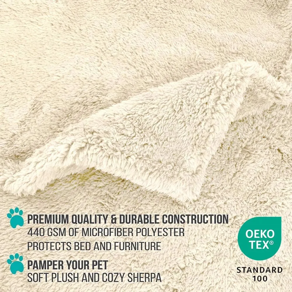 PetAmi Fluffy Waterproof Dog Blanket for Small Medium Dogs, Soft Warm Pet Sherpa Throw Pee Proof Couch Cover, Reversible Cat Puppy Bed Blanket Sofa Protector, Plush Washable Pad (Beige Cream, 24x32)