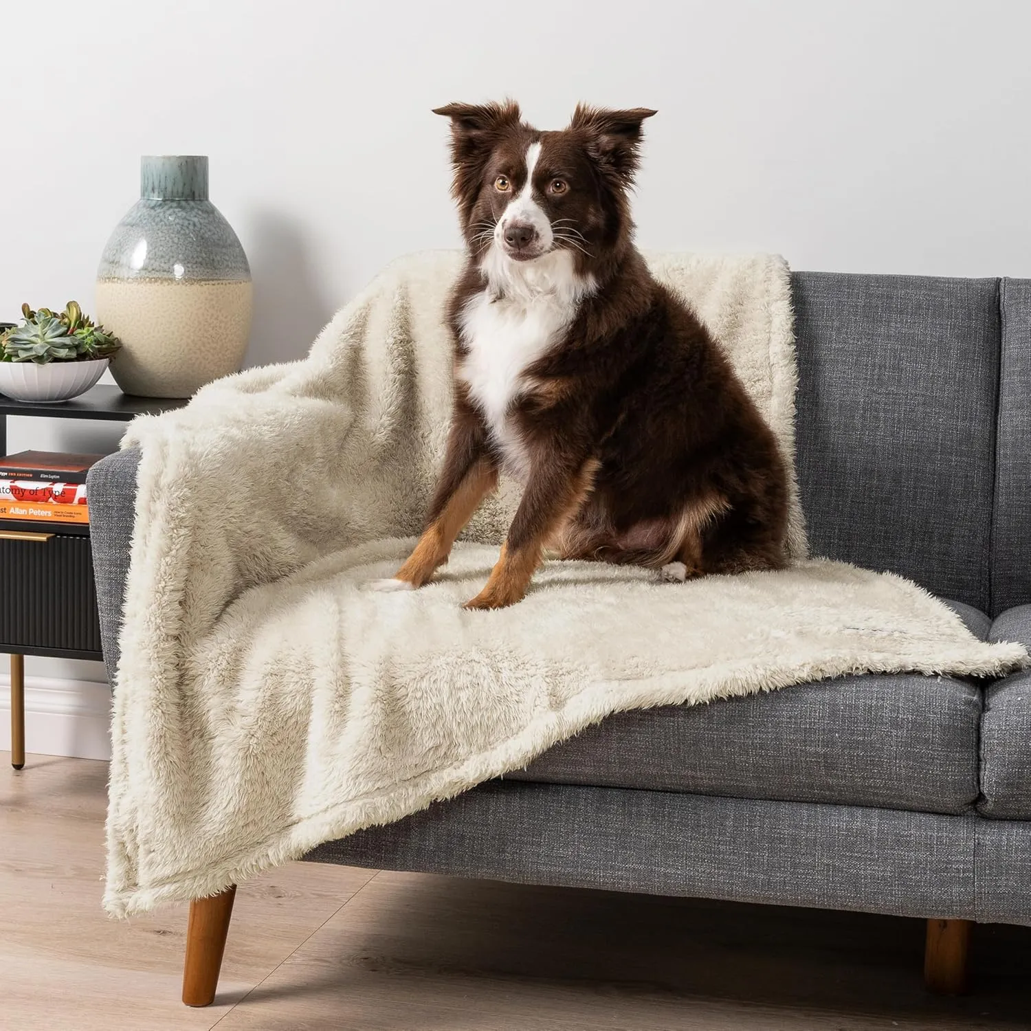 PetAmi Fluffy Waterproof Dog Blanket for Small Medium Dogs, Soft Warm Pet Sherpa Throw Pee Proof Couch Cover, Reversible Cat Puppy Bed Blanket Sofa Protector, Plush Washable Pad (Beige Cream, 24x32)